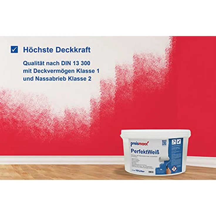 preismaxx Perfektweiß Wandfarbe weiß 10L hohe Deckkraft – Bild 2