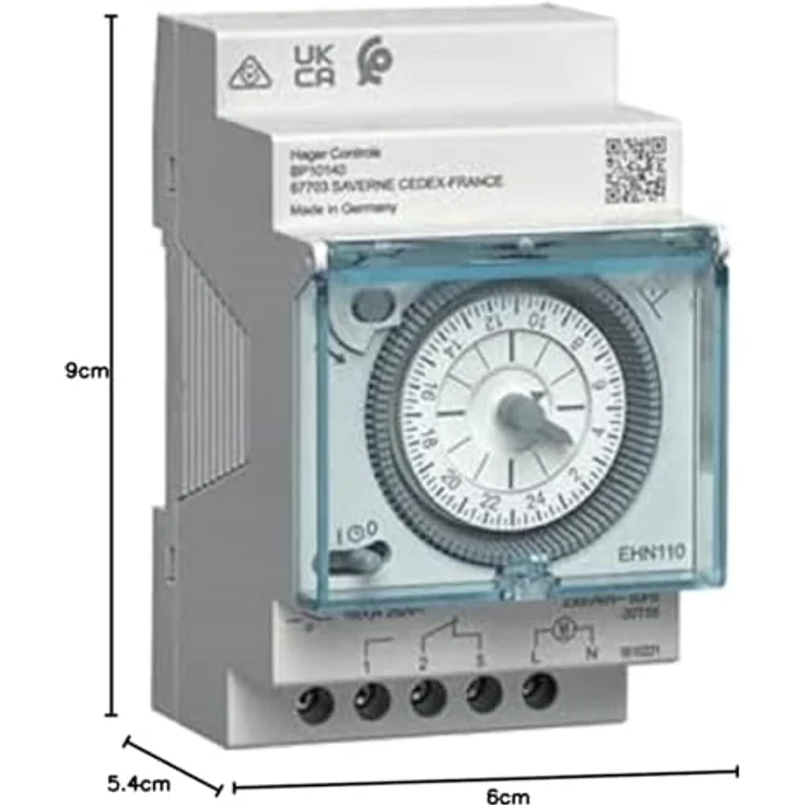 Hager EHN110, Elektromechanische Zeitschaltuhr für DIN-Schiene, 230 V, Quarzsteuerung, IP20, 180 W Schaltleistung – Bild 3