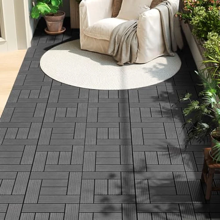 22er-Set WPC Terrassenfliese, Bodenbelag für Terrasse grau – Bild 7