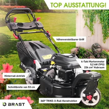 Profi Benzin Rasenmäher FX-RM5396P 53cm Schnittbreite