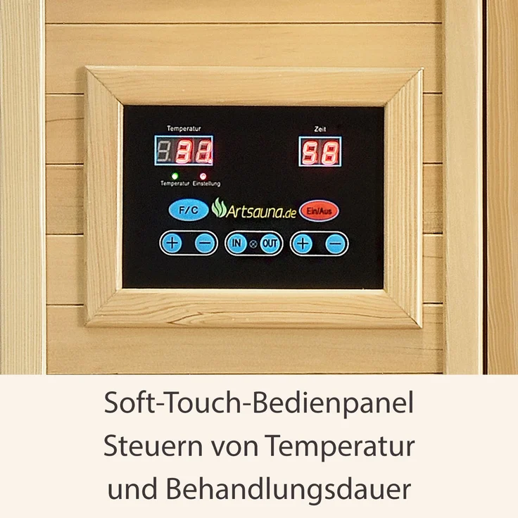 Artsauna Infrarotkabine Billund – Dual-Heizsystem Infrarotsauna - 2 Personen – LED-Farblicht, digitaler Steuerung – Hemlock-Holz, 170 x 190 x 190 cm – Bild 10