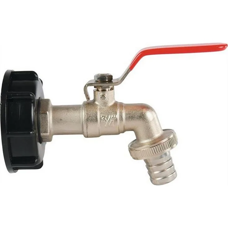 bevo Bewässerungssystem bevo MEGA Kugelauslaufhahn Messing/PVCIG 2 ″ 19 mm, vernickelte Oberfläche, Edelstahlhebel, roter Griff