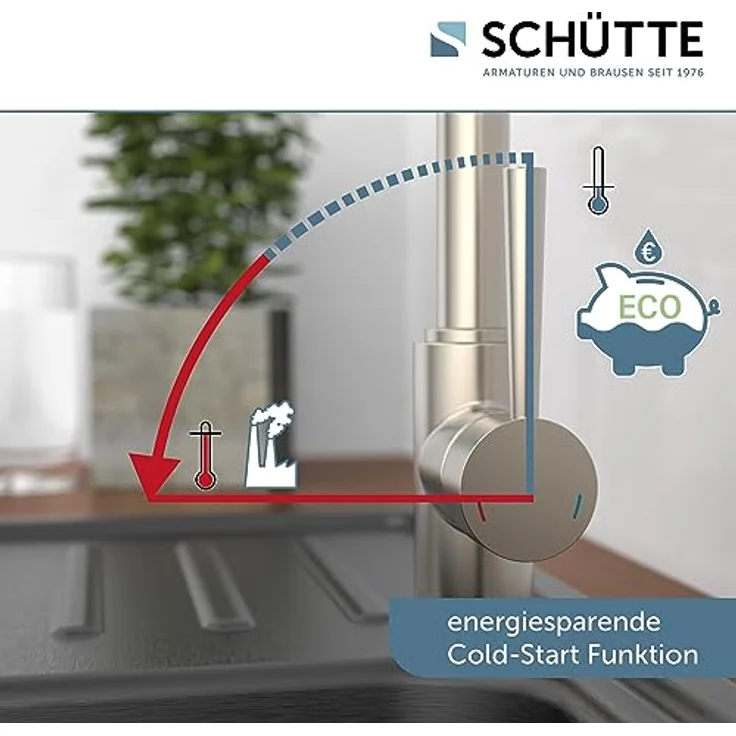 Schütte Cornwall Niederdruck Spültischarmatur, 360° schwenkbarer Wasserhahn mit Dripless-Strahlregler, Einhebel-Mischbatterie – Bild 3
