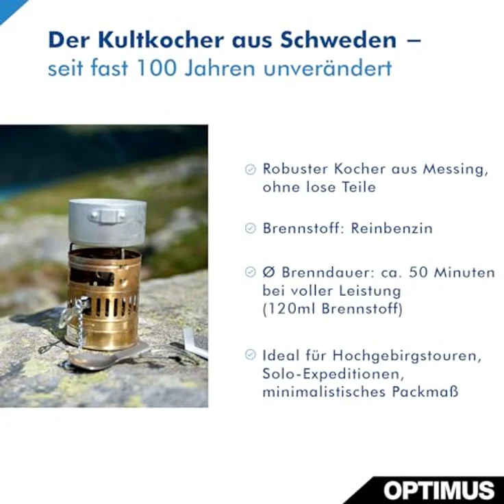 Optimus Svea, Benzinkocher für Outdoor, einflammig, 1400 Watt, Messing, 550 g – Bild 3