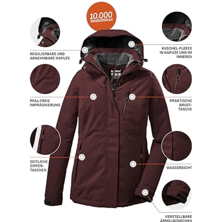 Killtec Anorak KOW 140 WMN JCKT DUNKELWEINROT, Damen Funktionsjacke mit 10.000 mm Wassersäule – Bild 6