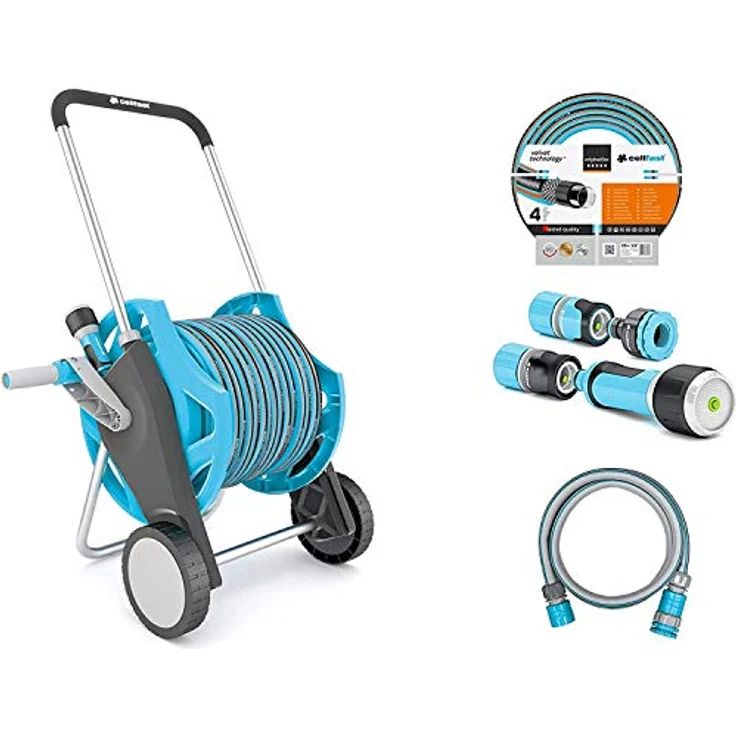 Cellfast Satz DISCOVER Schlauchwagen, Gartenschlauch 30m, 1-2, Anschlussgarnitur und einfache Multifunktionsbrause mit zwei Schnellverbindungsstücke, 55-630 – Bild 2