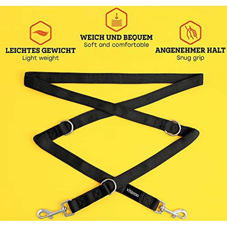 vitazoo Hundeleine in schwarz 2mx2,5cm, stabil und in 3 Längen verstellbar – auch als Führleine für große Hunde geeignet – bissfeste Welpenleine, Dog Leash – Bild 2