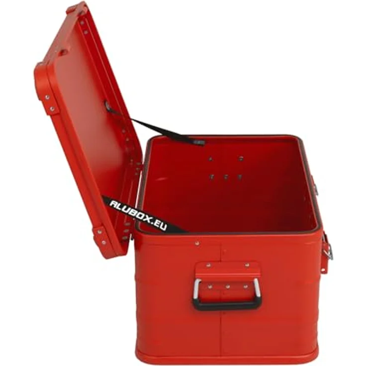 Alubox Metallkiste FIRE RED, stapelbare 47 Liter Werkzeugtruhe mit Deckel und sicherem Verschluss – Bild 5