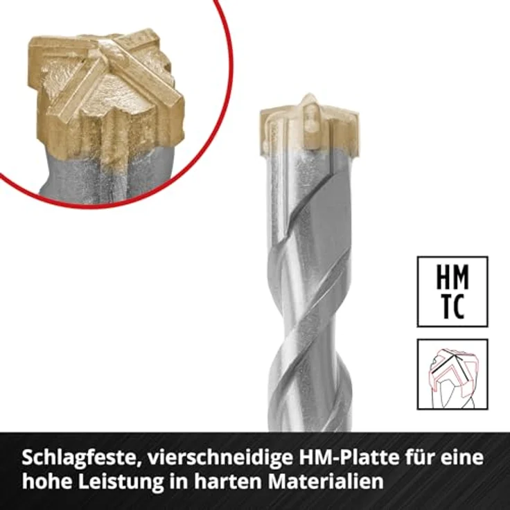 Einhell Original 7-tlg. SDS Plus Hammerbohrer-Set, 210 mm, für Beton und armierten Beton, mit Hartmetallplatte (40Cr Werkzeugstahl, Zentrierspitze) – Bild 4