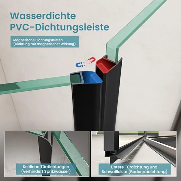 doporro Ravenna68K-plus Fünfeckdusche Duschkabine 80x80cm, 8mm ESG-Sicherheitsglas Klarglas mit Nano-Beschichtung, Edelstahlgriffe, einfach montierbar – Bild 6