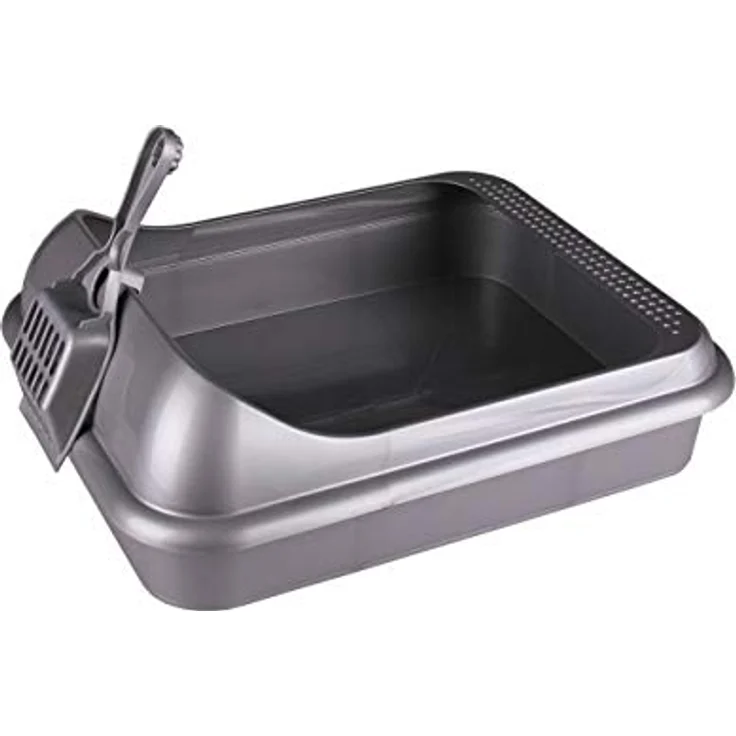 Katzentoilette Schalentoilette Katzenklo Kätzchen WC Hochrand abnehmbar Schaufel Grau – Bild 2