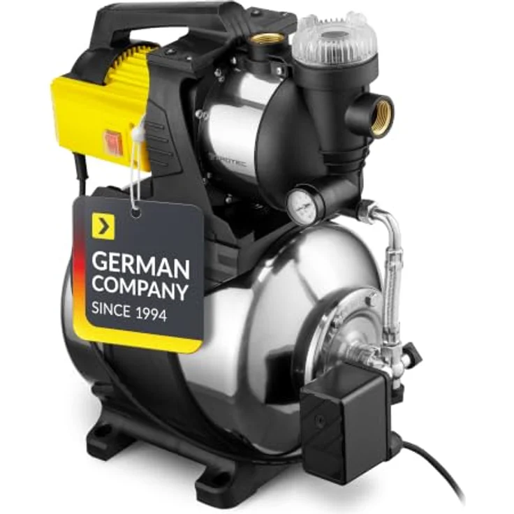 TROTEC Hauswasserwerk TGP 1050 E, 1000 W, Druckkessel 19 l, Edelstahl, max. Fördermenge 3300 l/h, selbstansaugend, spritzwassergeschützt – Bild 1