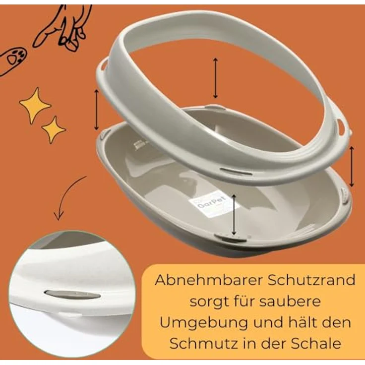 2X Katzenklo ohne Deckel Doppelpack Katzentoilette mit Rand Sparpaket Katzen WC 2er Set Schalentoilette 57x40x19 cm grau oval – Bild 3