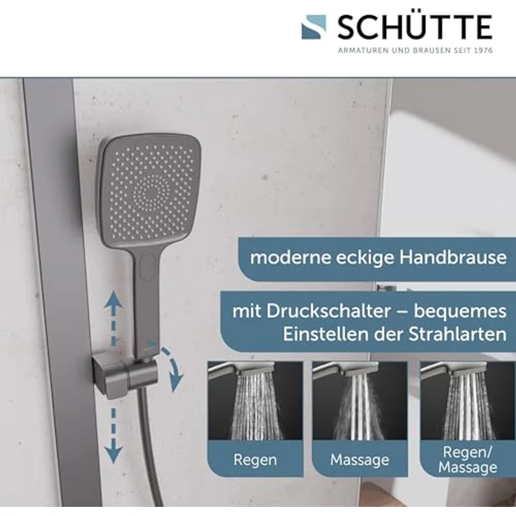 Schütte Duschsystem HAWAII Überkopfbrause-Set, 115 cm, 3 Strahlarten, mit Thermostatarmatur und Glasablage, Komplett-Set inkl. Montagematerial – Bild 3