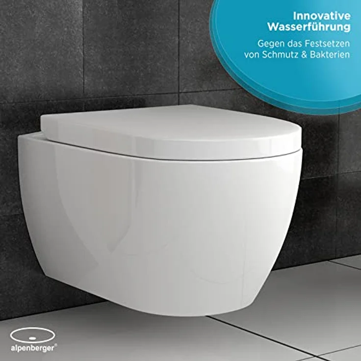 Alpenberger Dusch WC Toilette aus Keramik | Hänge WC Spülrandlos mit Bidet & Toilettendeckel mit Absenkautomatik | Taharet WC | Kloschüssel Passend zu Geberit (Diamond 7101) – Bild 2