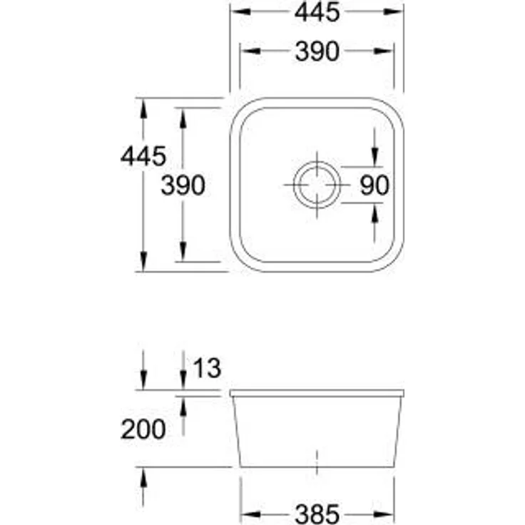 Villeroy & Boch Cisterna 50, Unterbauspüle 445x445mm, Einbau unter Natur-/Kunststeinplatten, minimaler Unterschrank 50 cm