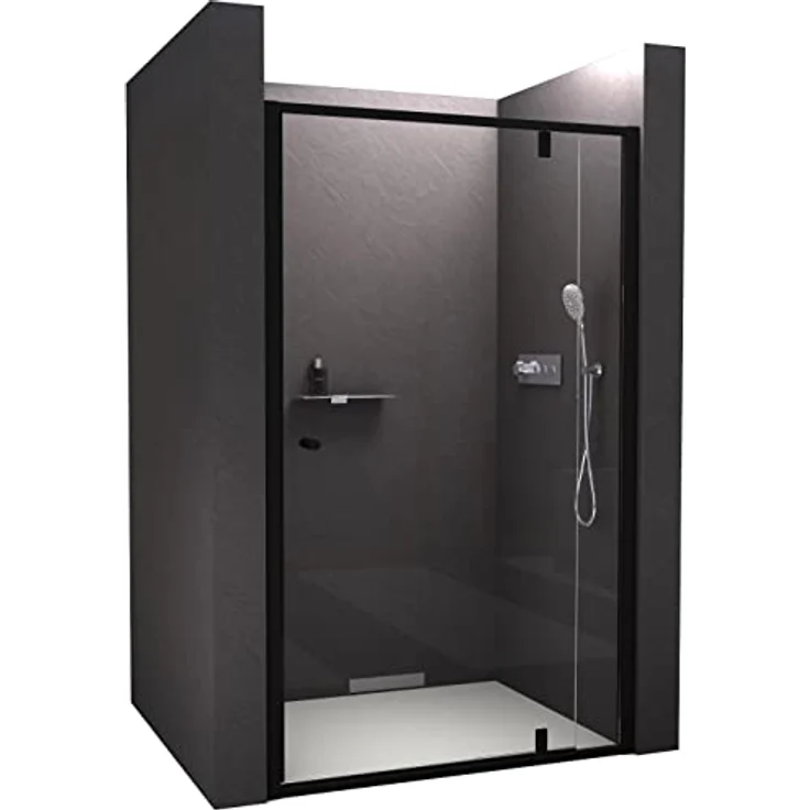 NEXTREND Nischendusche NT606 FLEX, Drehtür an Festfeld aus 6 mm Nano Klarglas, Breite: 1000 mm, Profilfarbe: Schwarz matt – Bild 1