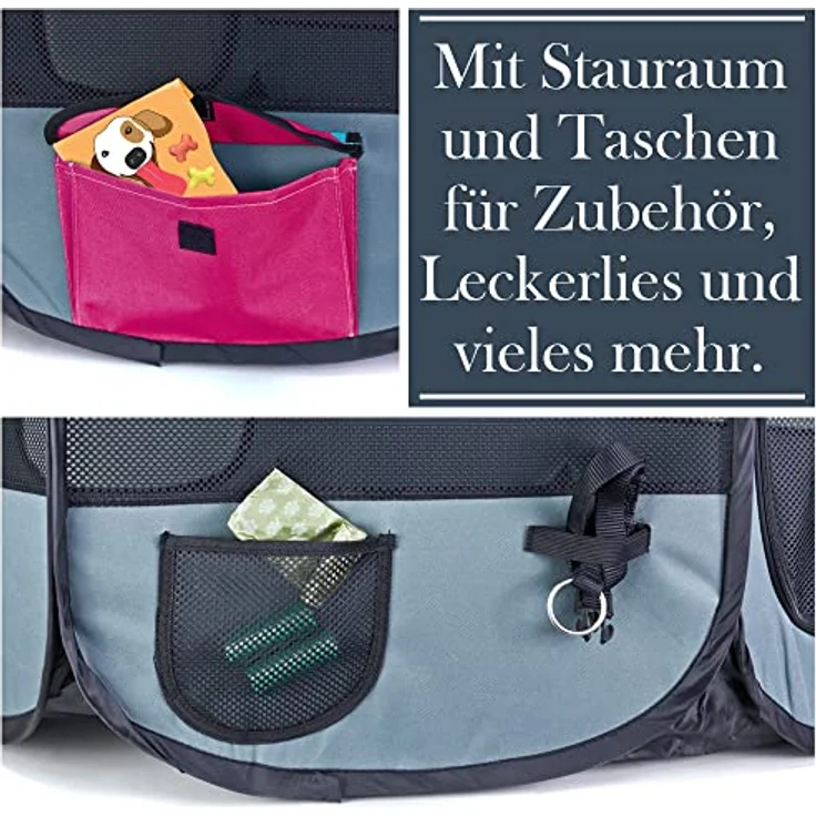 Petigi Welpenauslauf XL 115 cm Oxford faltbar Welpenlaufstall Tierlaufstall Hunde Hasen Meerschweinchen Katzen Innen Außen 8-eckig, Pink – Bild 4