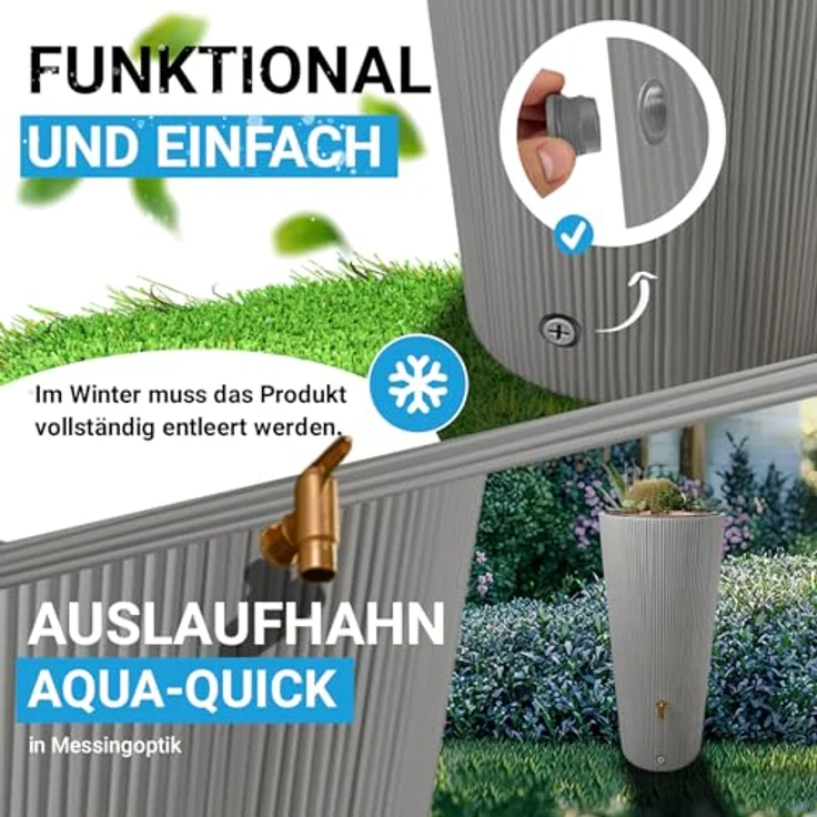 4rain Vaso 2in1 Decor Regentonne 220 Liter zinkgrau inkl. Kunststoff-Auslaufhahn und Fallrohranschluss - Großes Speichervolumen, individuelle Bepflanzung, einfach anzuschließen – Bild 4
