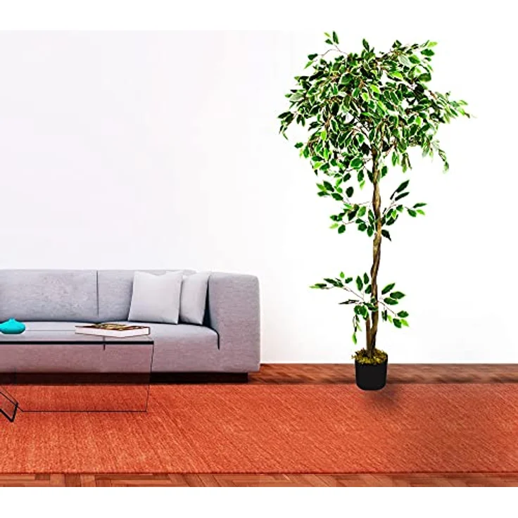 Decovego Kunstpflanze Künstliche Pflanze Benjamin Ficus 160 cm Plastik Pflanzen Zimmerpflanze wie Echt Innendekoration – Bild 5