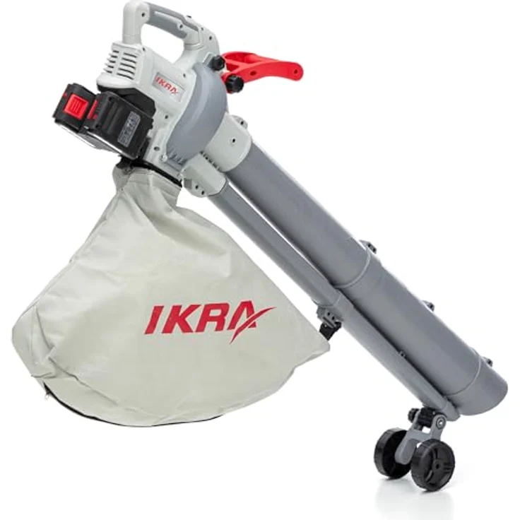 Ikra 3-in-1 Laubsauger + Laubbläser, Akku-Gerät mit 210 km/h Blasgeschwindigkeit, grau-rot, inkl. 45-Liter-Auffangbeutel und Schnellader – Bild 27