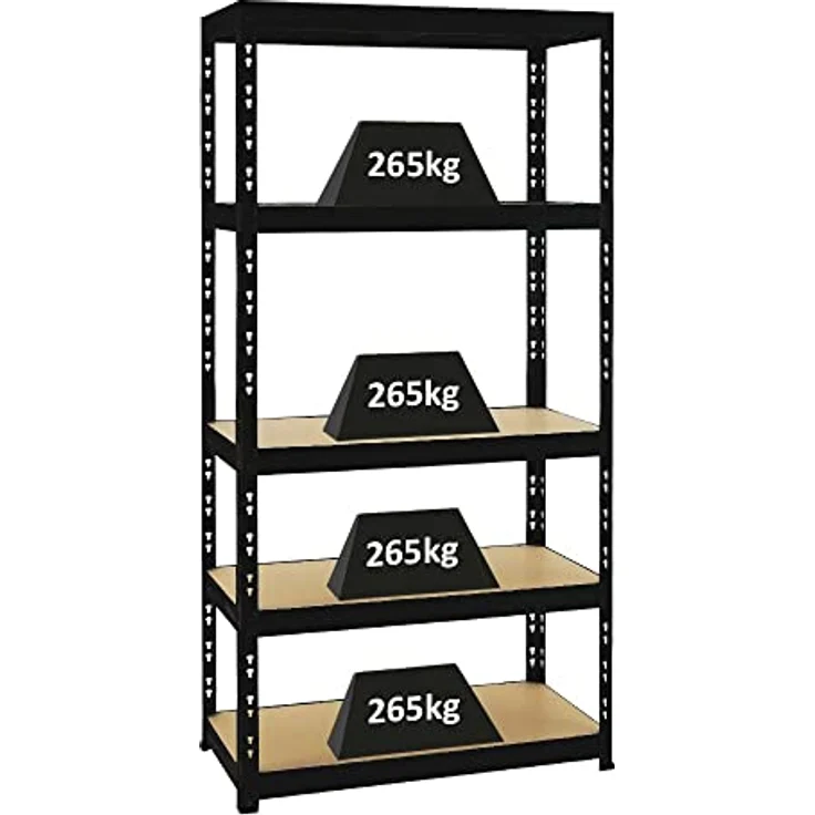 Proregal Schwerlastregal Tiger, 180 x 90 x 45 cm, Traglast 265 kg pro Boden, 5 höhenverstellbare Böden, Schwarz – Bild 1