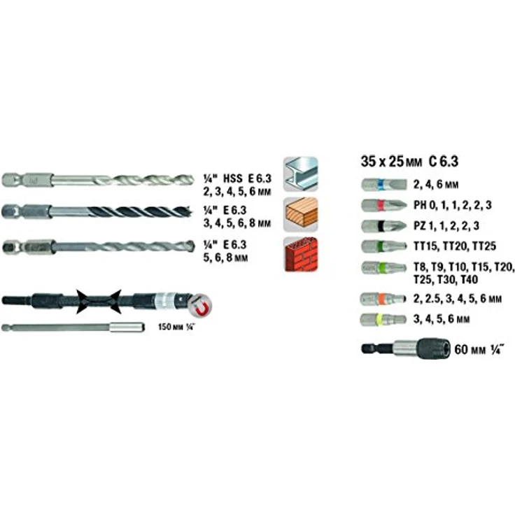 kwb Max-Box 67-tlg. Bohrer- und Bit-Set, bestehend aus Bits, Bohrern, Langbits, Stecknüssen, Stein-Bohrer & Holz-Bohrer in einem stabilen Metall-Koffer – Bild 5