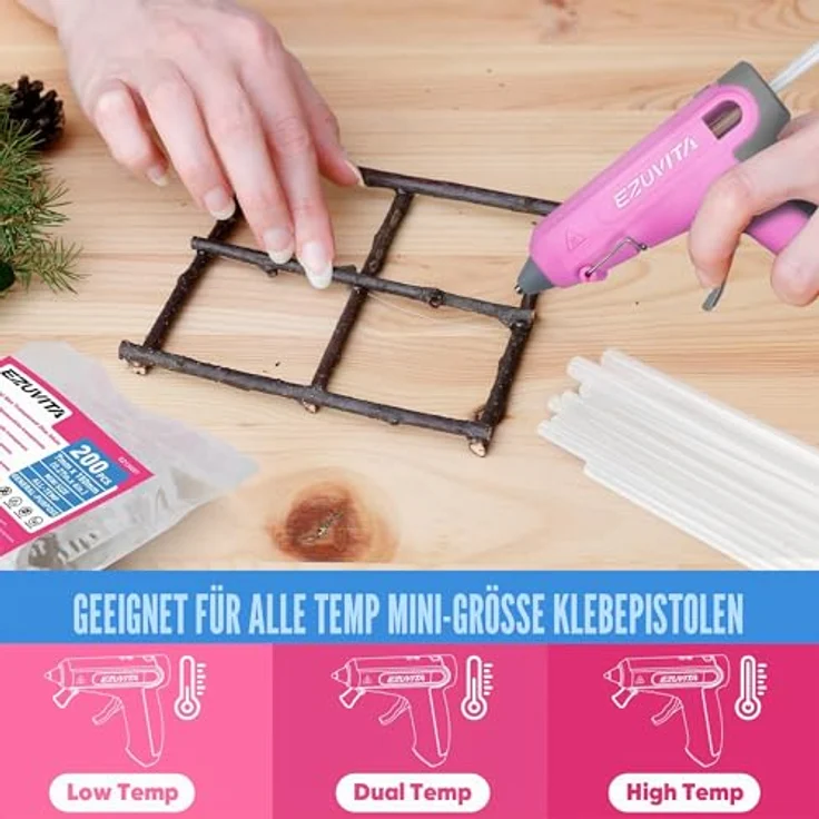 EZUVITA Mini-Heißklebesticks 200 Stück, 7 x 150mm, transparente Heißklebestifte für hohe und niedrige Temperaturen, schnell aushärtend, für Heimwerkerprojekte und Bastelarbeiten – Bild 5