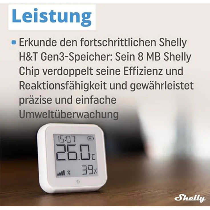 Shelly H&T Gen 3 Ivory, Thermometer und Hygrometer zur präzisen Raumklimakontrolle, Weiß – Bild 4
