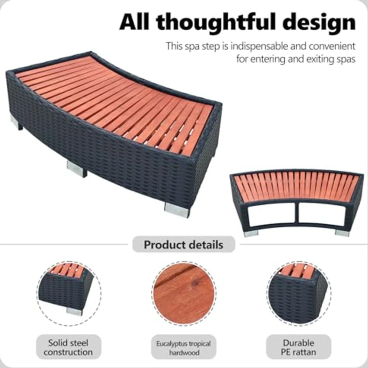 vidaXL Spa-Einstiegsstufe Poly Rattan 92 x 45 x 25 cm Schwarz – Bild 5