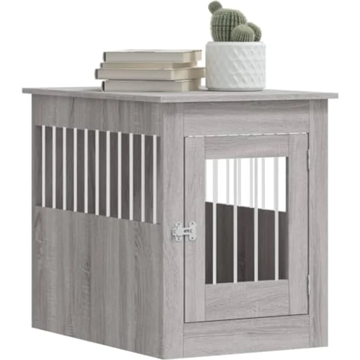 vidaXL Hundekäfig im Möbelstil, Abschließbar Hundebox mit Tür, Hundehütte Beistelltisch, Grau Sonoma 55x80x68 cm Holzwerkstoff – Bild 4