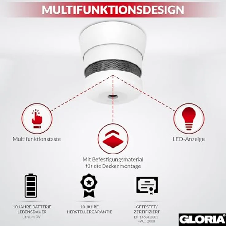 Gloria Rauchwarnmelder Rauchmelder (inkl. 10 Jahres-Batterie) – Bild 3