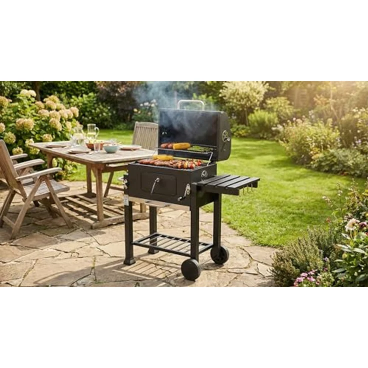 TRIZERATOP Deluxe Holzkohlegrill 54x37 cm, mobiler Grill mit Gusseisenrost und integrierter Temperaturregelung – Bild 2