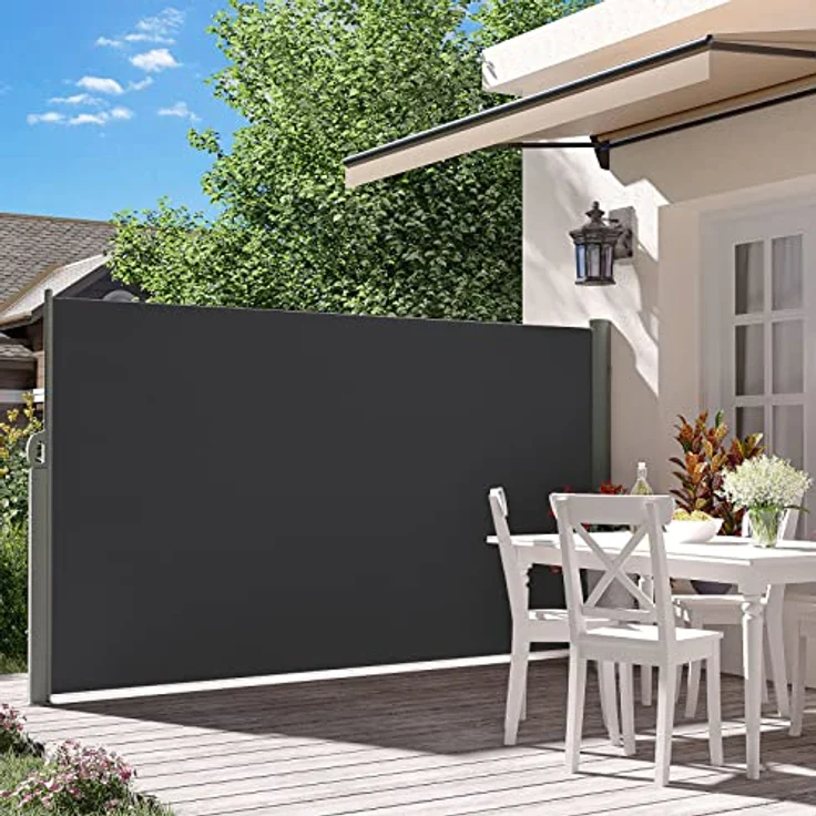 LARMNEE Alu-Seitenmarkise, ausziehbar, 200 x 400 cm, sicht- und sonnenschützend, blickdicht, für Balkon, Terrasse, Garten, Anthrazit EBK204BP02 – Bild 3