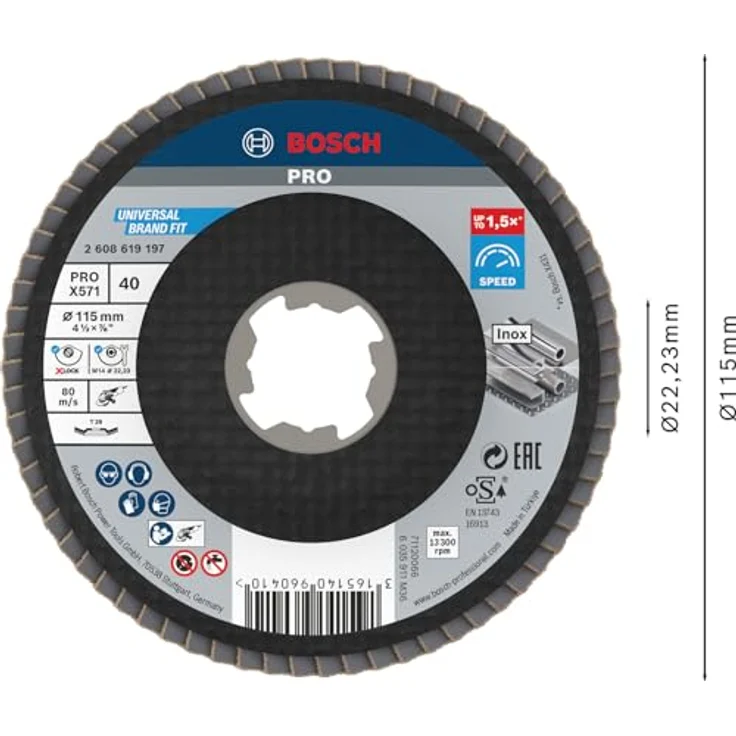 Bosch Professional gewinkelte Fächerschleifscheibe Best (für Metall, X-LOCK, X571, Ø115 mm, Körnung K40) – Bild 4