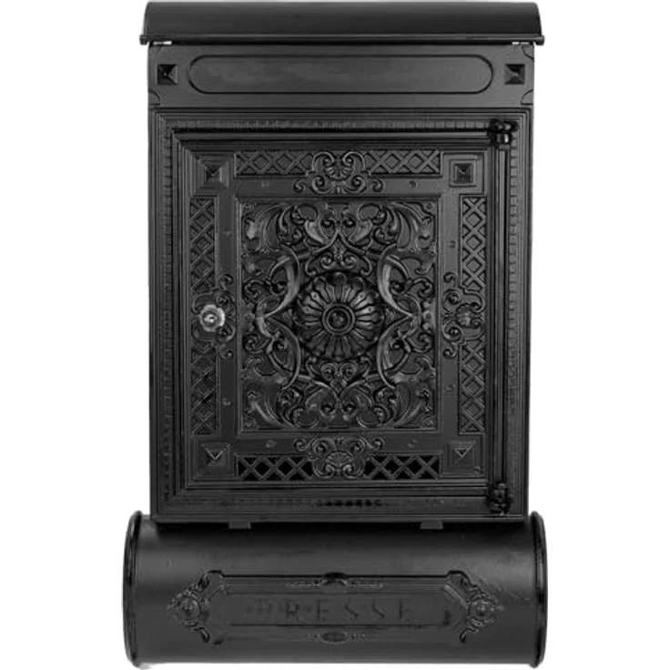 HMF 512-02 Antiker Briefkasten mit Zeitungsfach, Vintage Postkasten aus Aluguss, schwarz, 57 x 35 x 10 cm, wetterfest und stabil – Bild 1