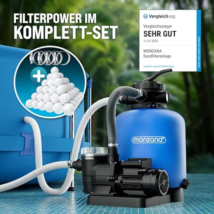 Sandfilteranlage 11.000 L-h mit Vorfilter und XXL Tank + 700g Filterbälle Polysphere Filterwatte Filter Balls – Bild 5