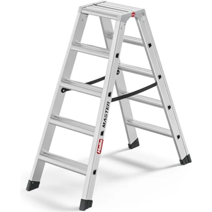 Hailo Master D100 Aluminium Doppelstufenleiter, beidseitig begehbar mit rutschhemmenden Stufen, große Abstellfläche, 2 x 5 Stufen, EN 131 geprüft, belastbar bis 150 kg – Bild 1