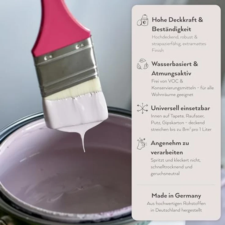 MissPompadour Wandfarbe Rosa mit Marshmallow, matte Innenfarbe mit hoher Deckkraft, 2,5 L, geruchsneutral und spritzfrei, wasserbasiert – Bild 3