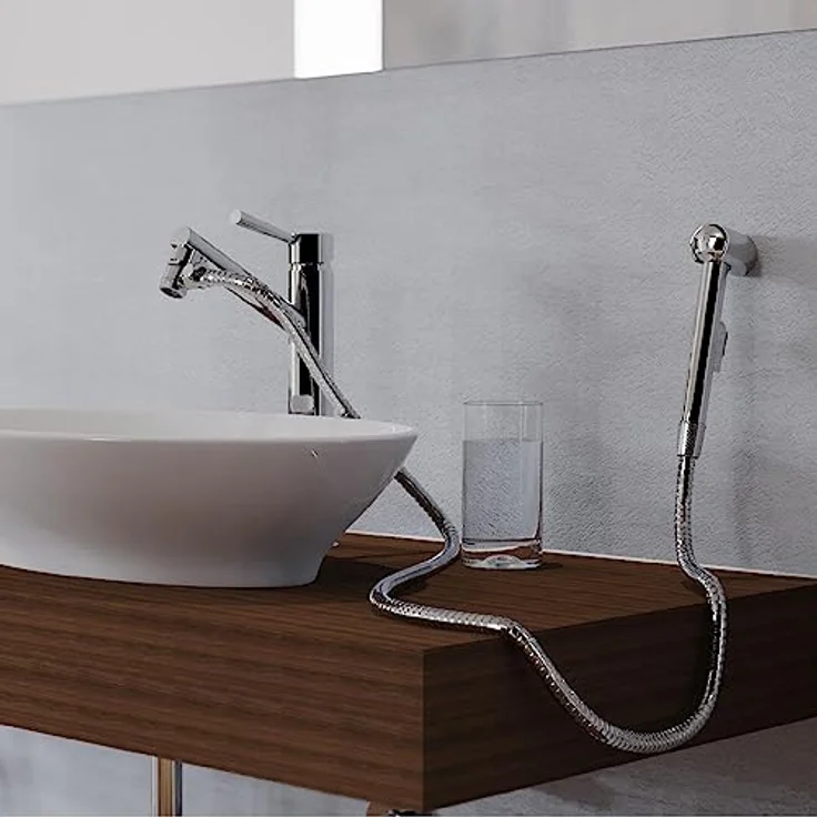Schütte Waschbecken-Handbrause-Set chromfarben mit Antikalk-Noppen und knickfestem Edelstahl-Brauseschlauch – Bild 8