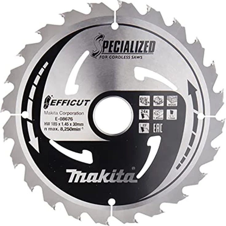 Makita E-08676 Efficut Sägeblatt 185x30x24T, Kreissägeblatt für Makita RS001G 40V Max XGT, zum Schneiden von Holz – Bild 1