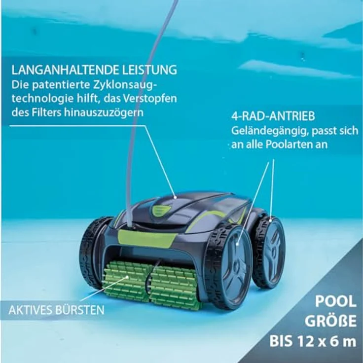Zodiac GV5220, Boden-, Wand- und Wasserlinienroboter für Schwimmbäder bis 12 x 6 m, mit 4 Antriebsrädern und elektronischem Motorenschutz – Bild 2