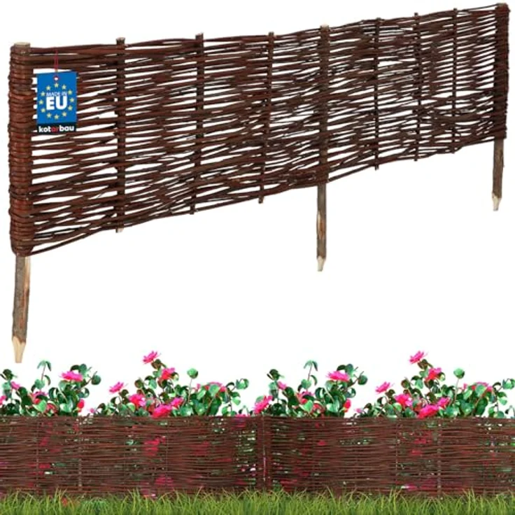 KOTARBAU® Weidenzaun 120 x 30 cm, Beetbegrenzung aus natürlicher Weide, wetterbeständig und stabil, braun – Bild 1