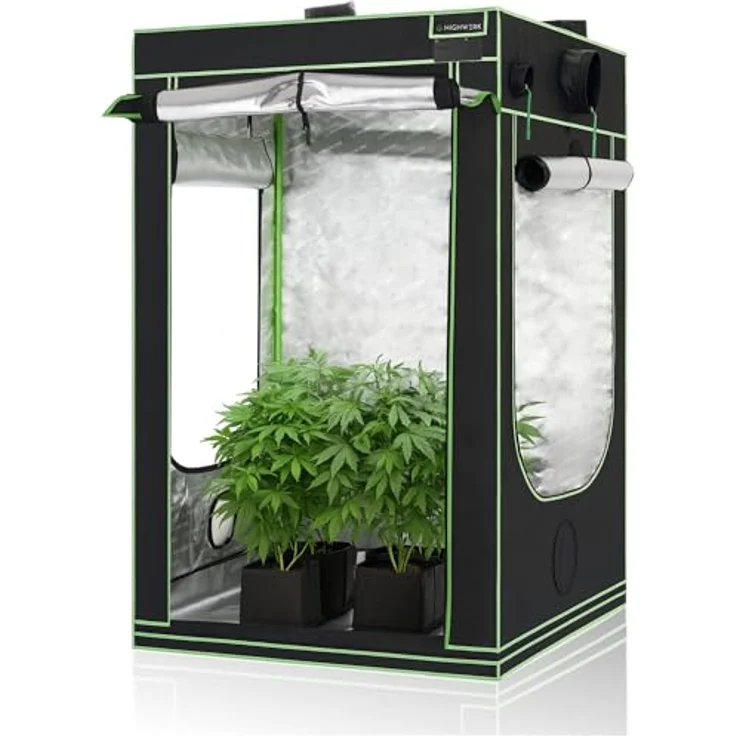 HIGHWERK Growzelt 120 x 120 x 200 cm, Indoor Grow tent, lichtdicht, hochreflektierend, schwarz-grün, für Pflanzen und Kräuter – Bild 4