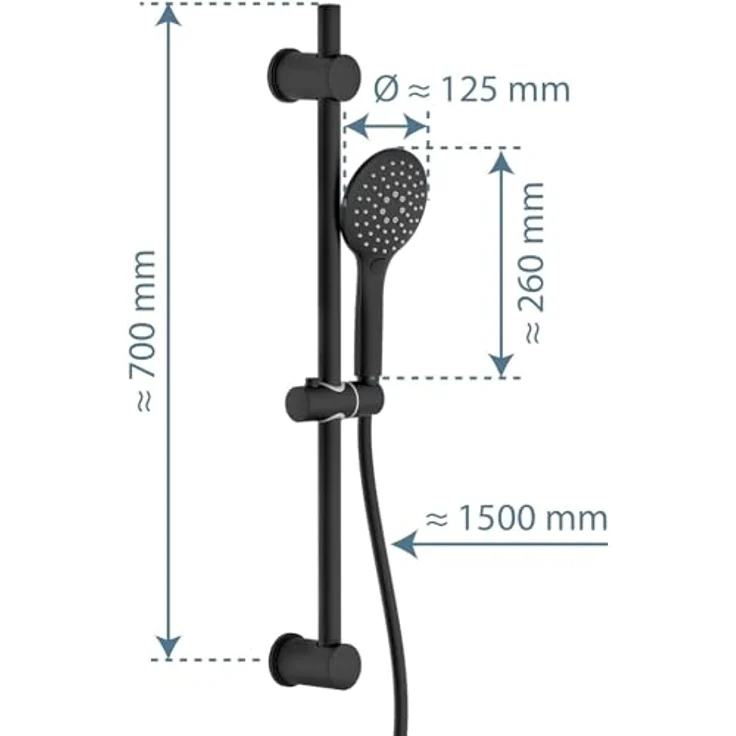 Schütte Brausegarnitur RAVEN, Höhe 70 cm, 3 Strahlart(en), Regendusche, mit Schlauch und Halterung, Wellness-Duschkopf, Schwarz – Bild 2