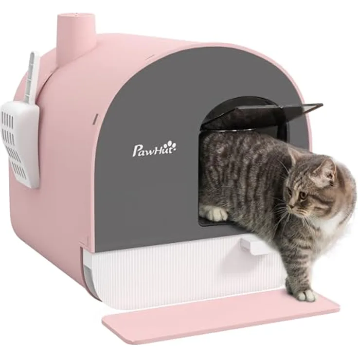 PawHut Katzentoilette mit Haube für Katzen bis 5 kg - Rosa, inkl. Schaufel und Schmutzfangmatte