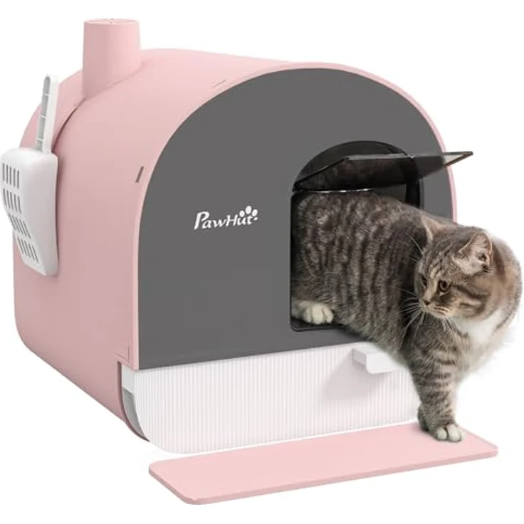 PawHut Katzentoilette mit Haube für Katzen bis 5 kg - Rosa, inkl. Schaufel und Schmutzfangmatte – Bild 1
