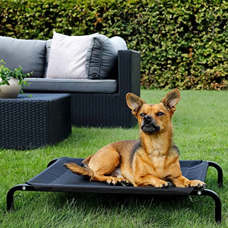 lionto Hundeliege Outdoor erhöhtes Hundebett Haustierliege, (S) 75x47 cm schwarz – Bild 2