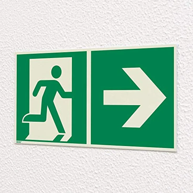 Notausgang rechts, Hart-PVC, langnachleuchtend, 400 x 200 mm gemäß ASR A1.3 / ISO 7010 E002, Rettungszeichen Schild, 40 x 20 cm – Bild 3