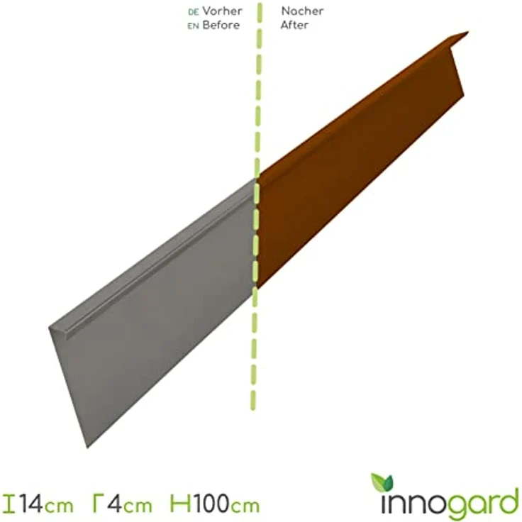 innogard 6007-001– Rasenkante breit – Corten-Stahl – 100 x 14 x 4 cm Beet-Einfassung, Korrosionsschutz, 0,1 cm Stärke – Bild 3